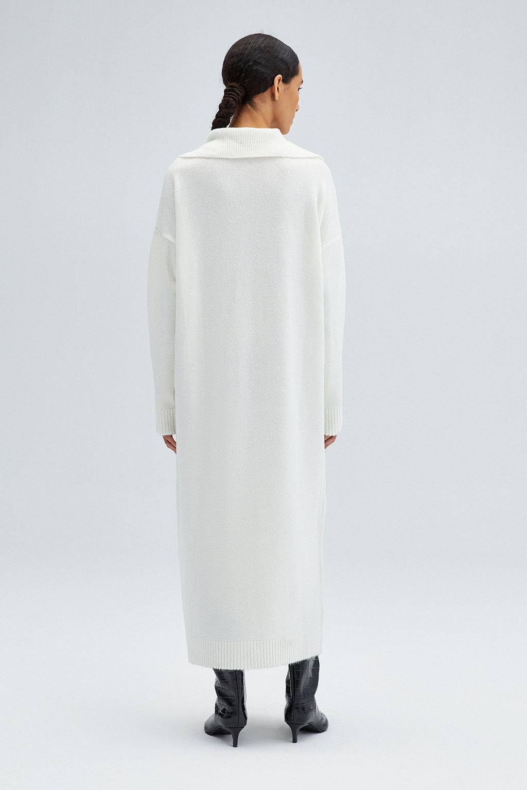 Textured Knit Maxi Dress with Polo Collar